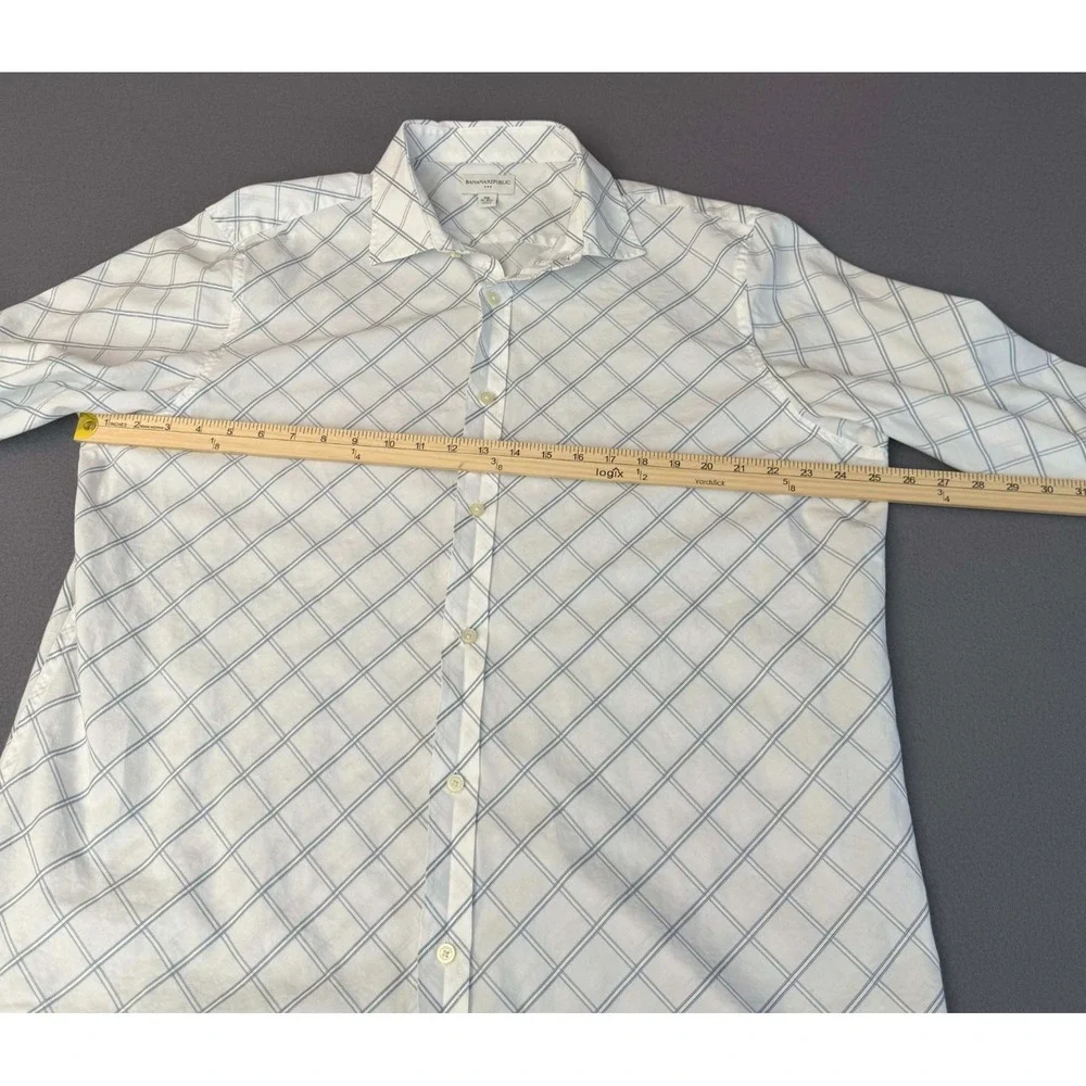 Banana Republic Shirt XXL White Blue Square Casual Long Sleeve Shirt Mens